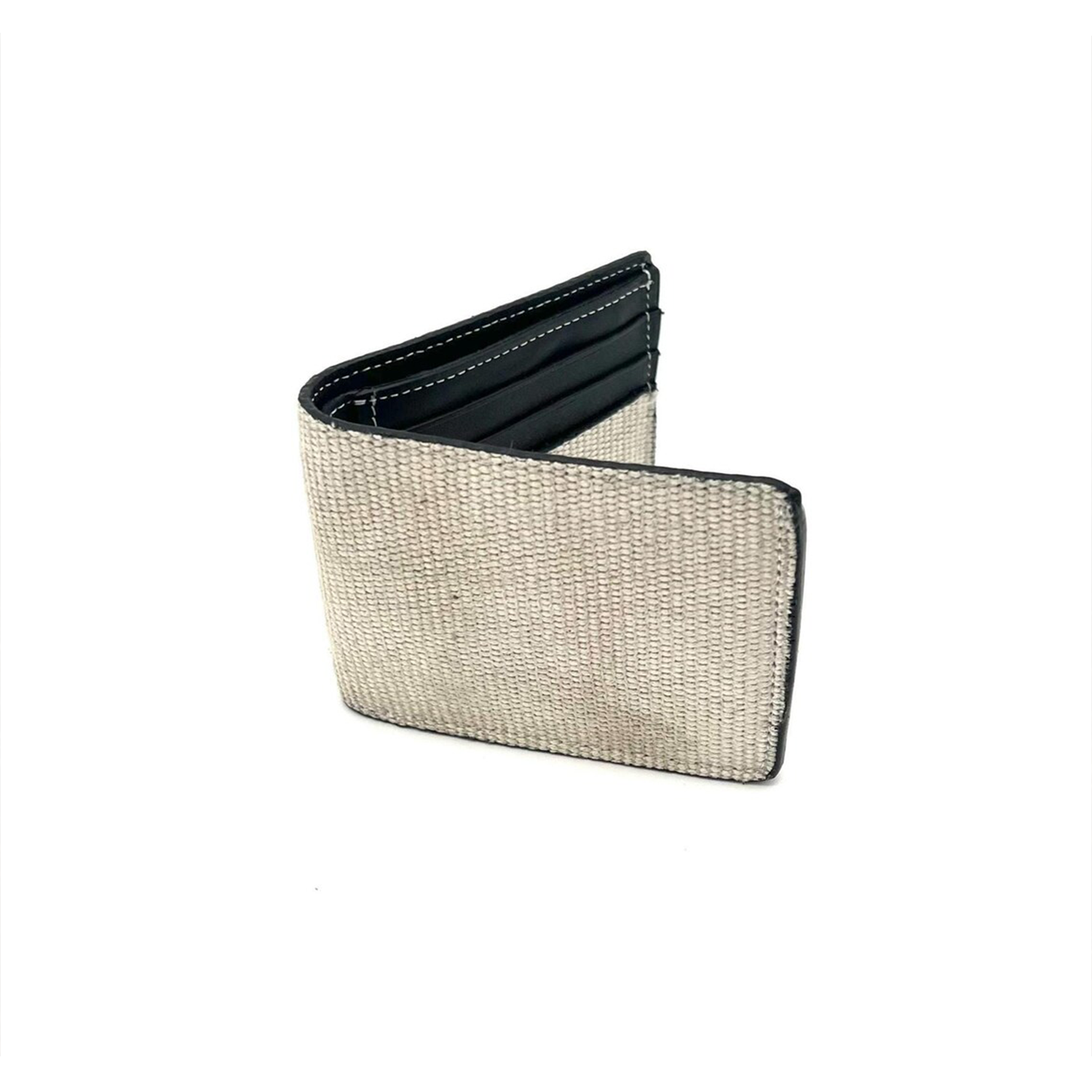 Neutral Woven Textured Bifold Card Wallet With Contrast Edge Stitching, Dual Side Layered Card Slot Compartments And Slim Foldable Pocket-Friendly Silhouette