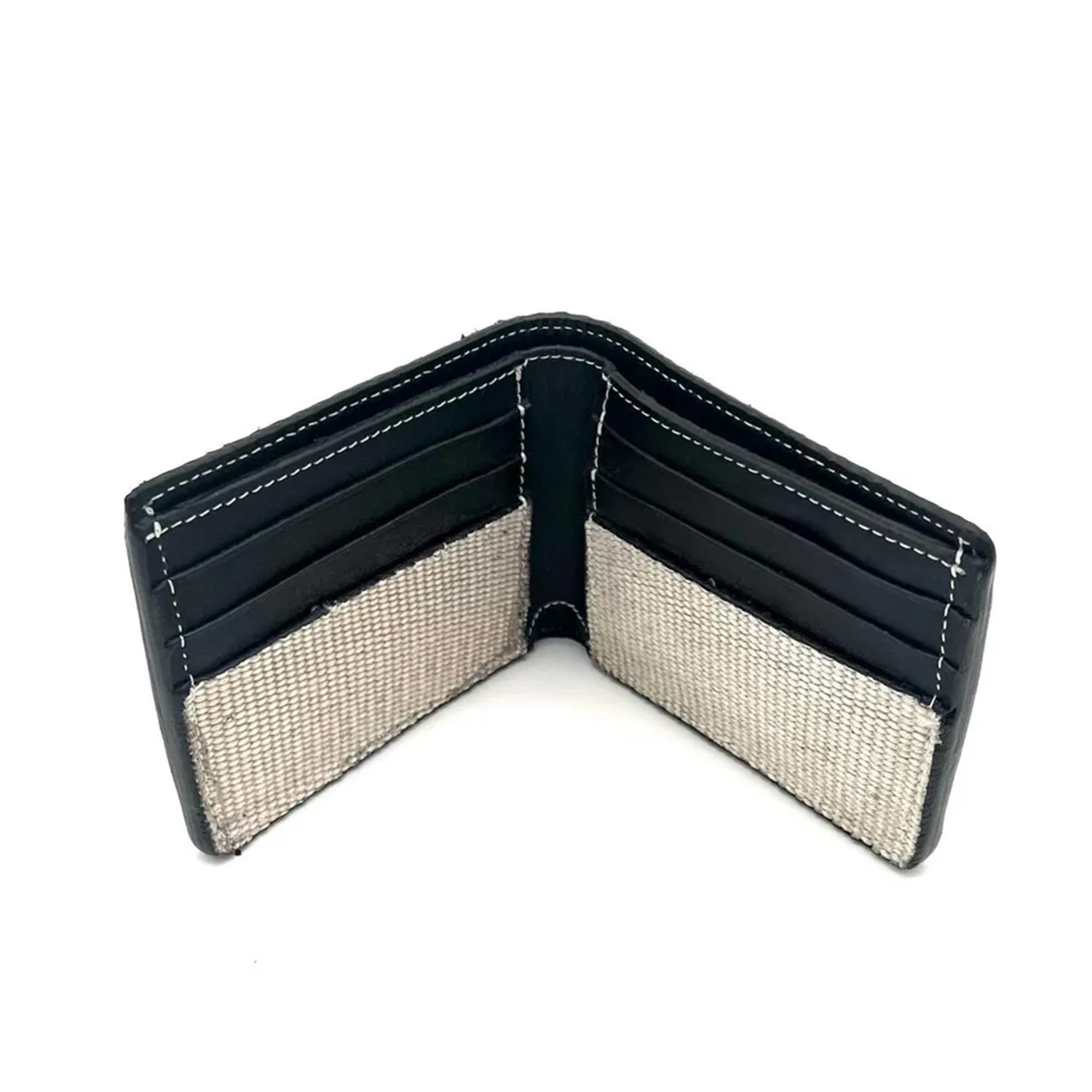 Neutral Woven Textured Bifold Card Wallet With Contrast Edge Stitching, Dual Side Layered Card Slot Compartments And Slim Foldable Pocket-Friendly Silhouette