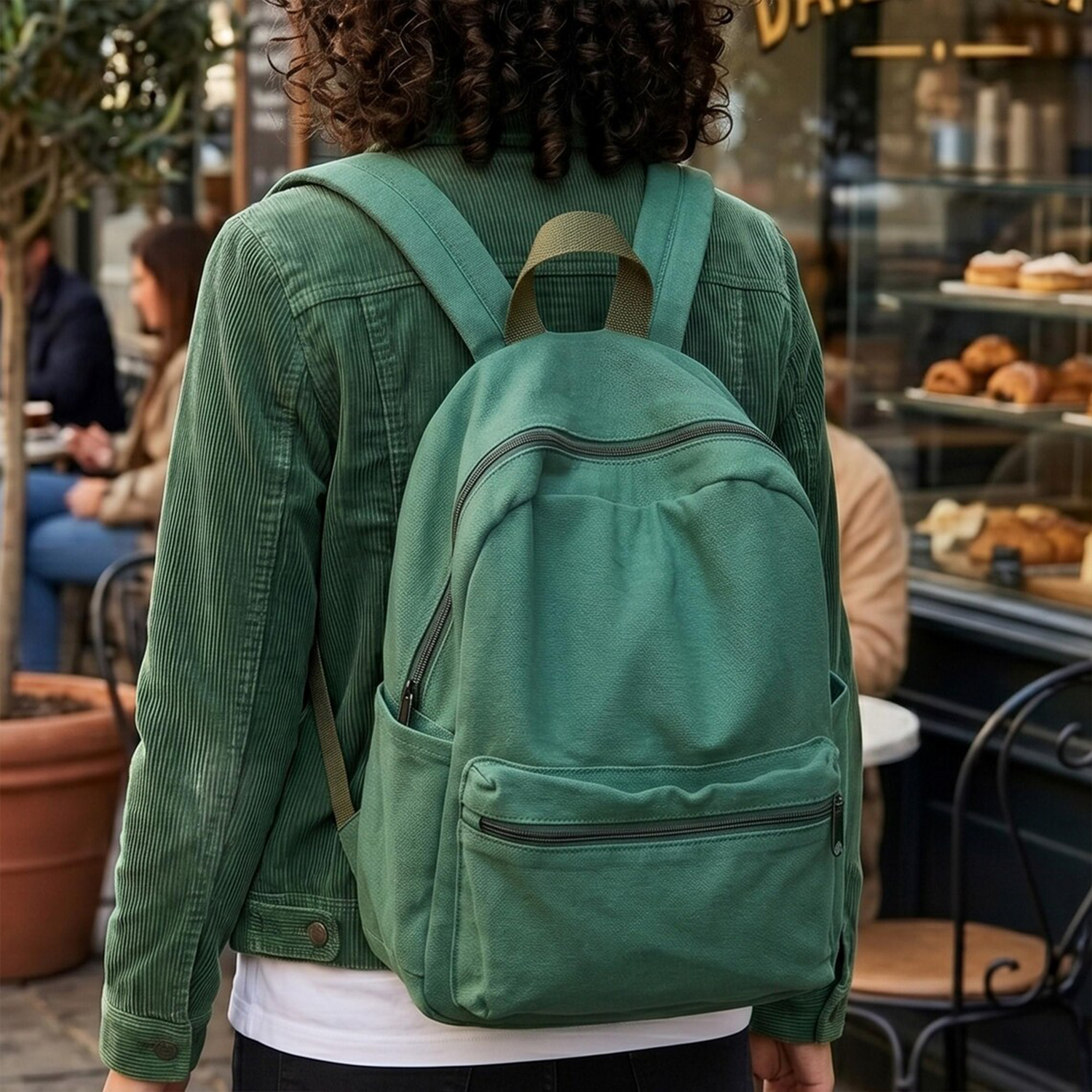 Solid Canvas Rounded Casual Backpack With Dual External Zip Compartments, Hidden Inner Security Pocket And Integrated Fabric Top Carry Loop