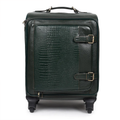 Deep Olive Green Embossed Scale Cabin Rolling Trolley Case With Four Spinner Wheels, Antique Metal Buckle Front Straps, Retractable Pull Rod And Quick-Access Front Zip Pocket