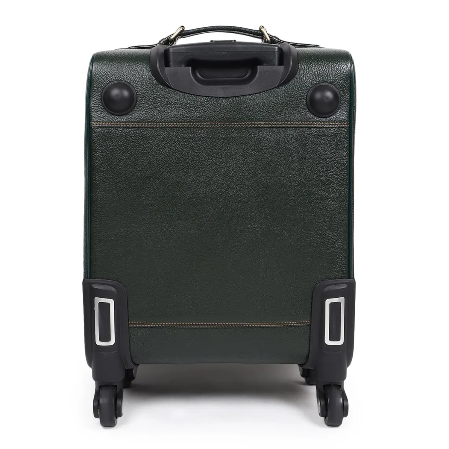 Deep Olive Green Embossed Scale Cabin Rolling Trolley Case With Four Spinner Wheels, Antique Metal Buckle Front Straps, Retractable Pull Rod And Quick-Access Front Zip Pocket